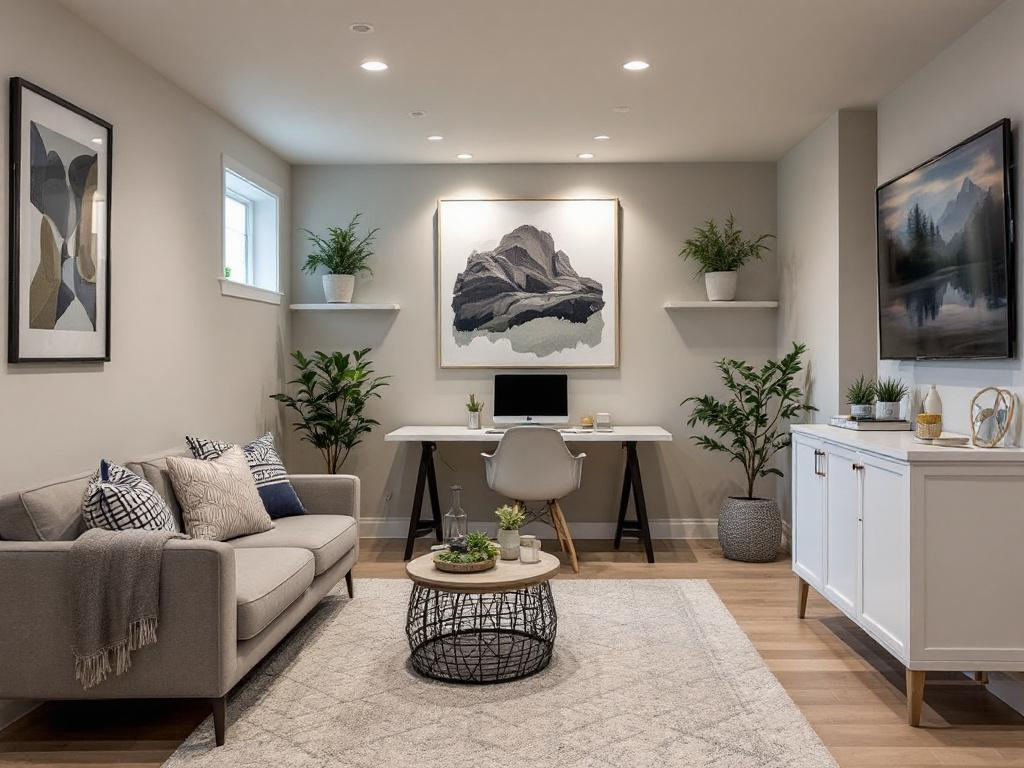 Close-up Detail Shot of Basement Home Office in Boston