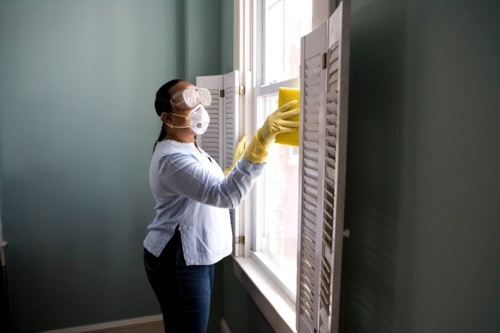 Professional HVAC technician installing modern climate control system in newly renovated basement with visible ductwork and ventilation equipment