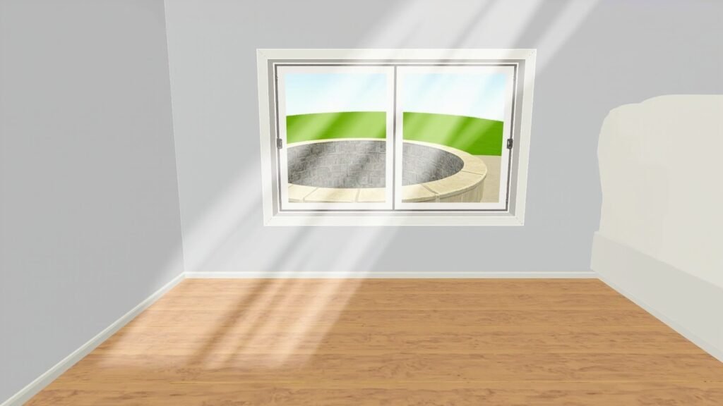 Illustration: a finished basement room with a new egress window letting in daylight